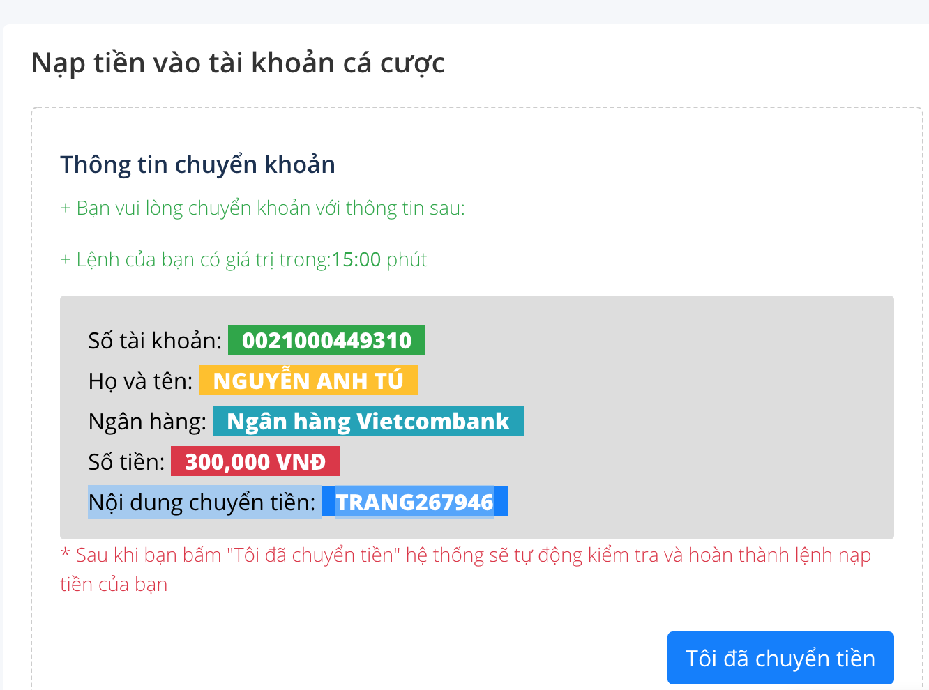 Hướng dẫn nạp tiền SV388