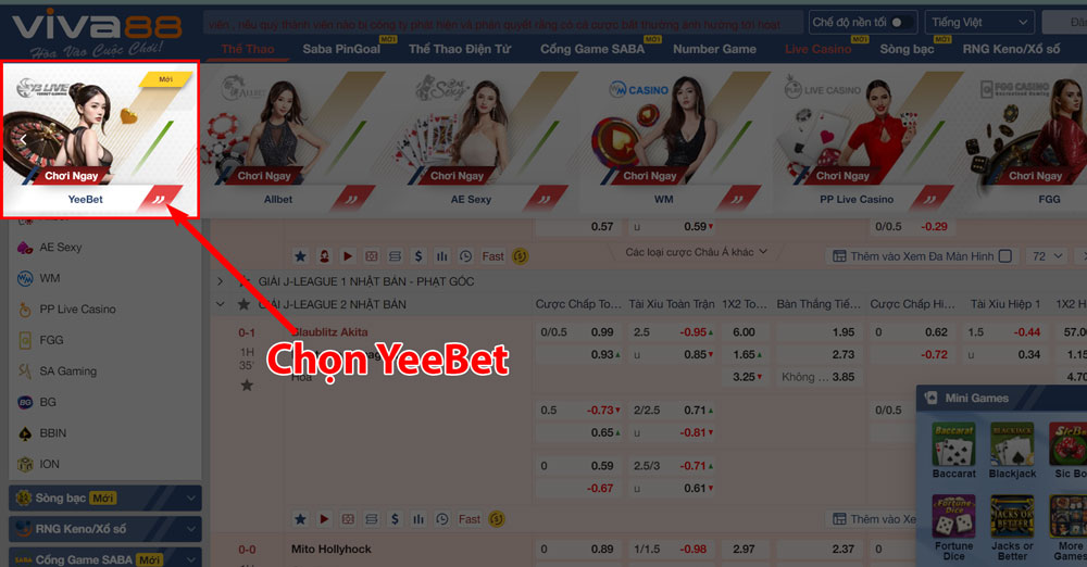 Đăng nhập sảnh cược YEEBET GAMING